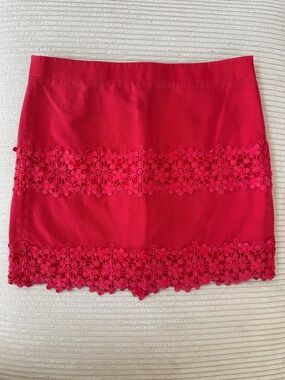 J.Crew Women’s Poppy Red Lace Trim Mini Skirt 100% Cotton in Size 8